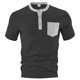 thumbnail image 3 of Mens Manga Corta Botón Abajo Camisas con Diseño de Bloque de Color de Bolsillo, Cuello Redondo Blusa de Moda de Ocio, 3 of 4