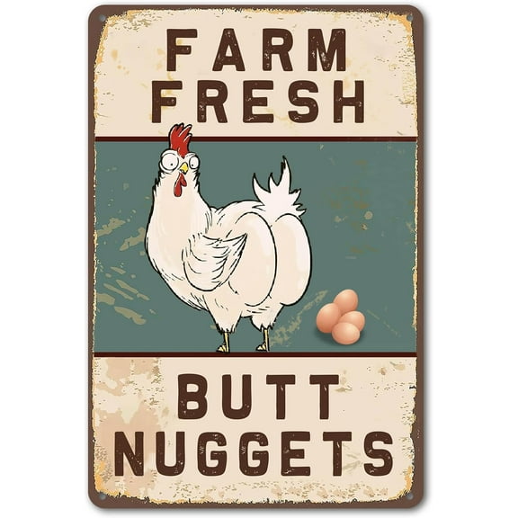 Bestylez Funny Chicken Coop Sign Vintage Chicken Sign - Farm Fresh Butt Nuggets Sign Outdoor Chicken Decor 8" * 12" (277)