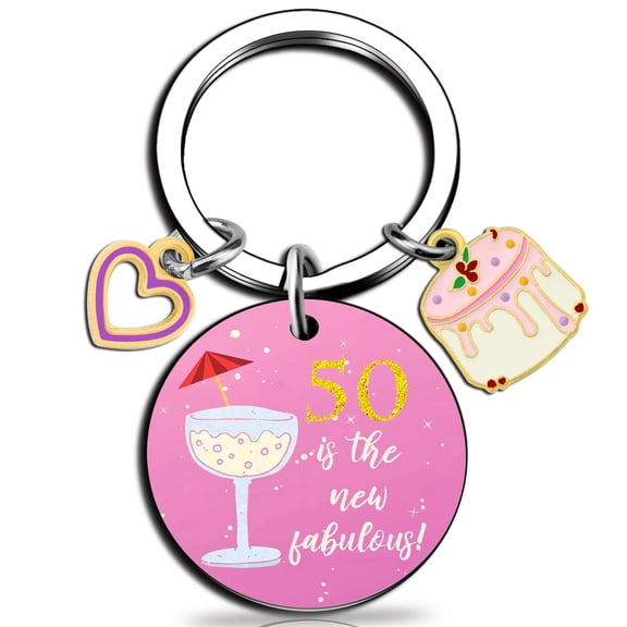 50th Birthday Gifts for Women,Funny Women 50 Year Old Gifts Keychain, Sparkle Red Foil & Glitter Keyring for Mom Wife Grandma Sister, 50th Birthday Party Favors