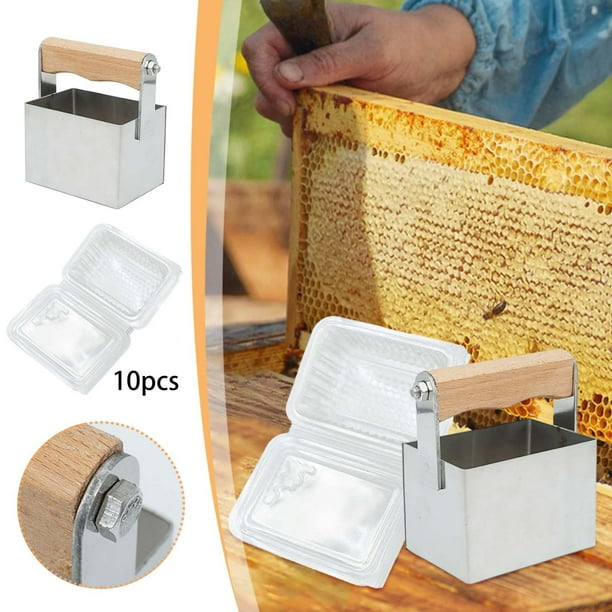 Cortador de panal de acero inoxidable con 10 cajas de almacenamiento de plástico - Herramienta de apicultura de precisión para cortar, anidar y almacenar panal - Diseño duradero y fácil de usar para