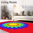 thumbnail image 2 of ODIKA 4'x6' Machine Washable Non-Slip Area Rug, Sunburst Abstract Playmat Vibrant Artistic Multizone High Traffic Rug with Pad, Red, 724285, 2 of 8