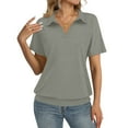thumbnail image 2 of Resicozy Women's Polo Shirts Trendy Short Sleeve Shirt Summer Tops Collared V-Neck Work Casual Solid Color Top Gray XL, 2 of 5
