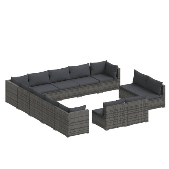 vidaXL 13 Piece Garden Lounge Set with Cushions Gray Poly Rattan