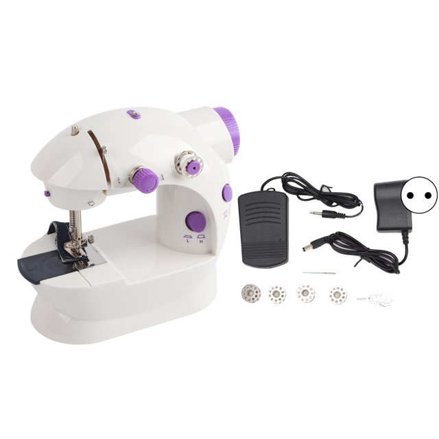 Mini máquina de coser, enhebrador de bobina, adaptador de Pedal, Mini máquina de coser eléctrica de mano para bolsos DIY, cortinas, enchufe europeo de 220V