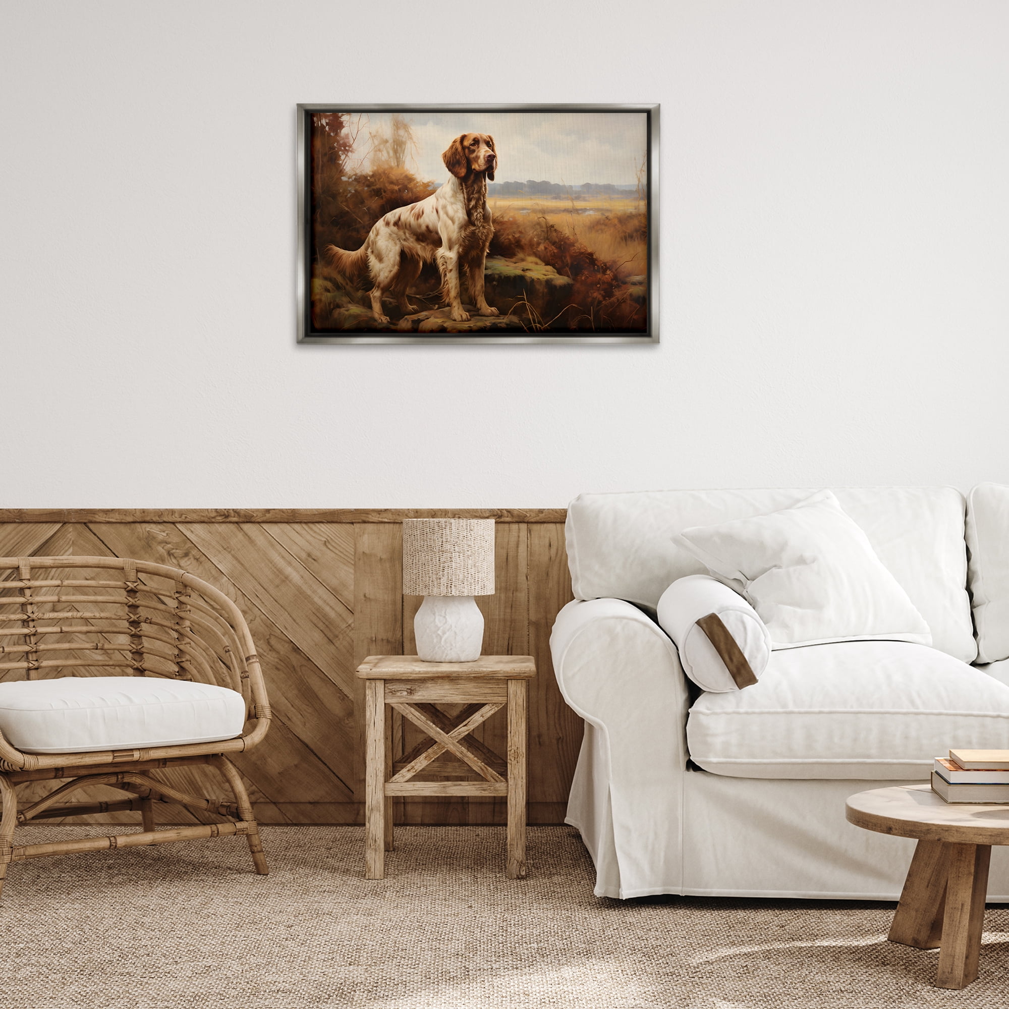 Stupell Industries On The Hunt Scenery Landscape Painting Gray Floater Framed Canvas Art Print Wall Art, 31 x 21