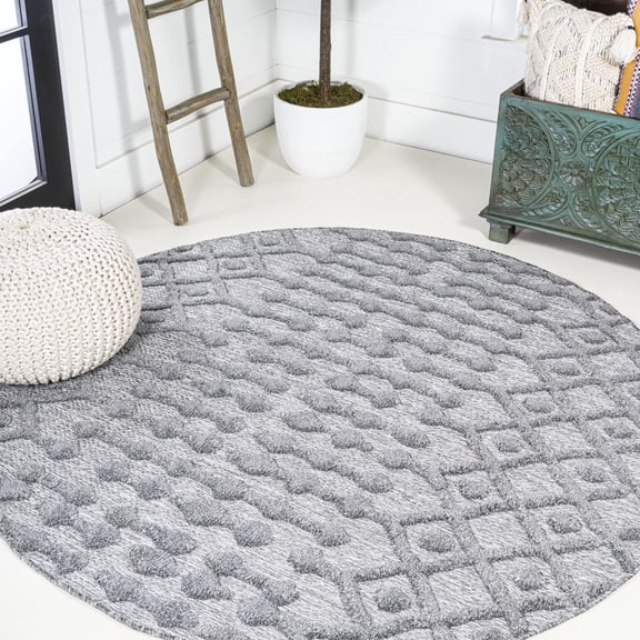 JONATHAN Y IBIZA 5' Round Area Rug, Peralta Moroccan Diamond - Dark Gray, IBZ103A-5R