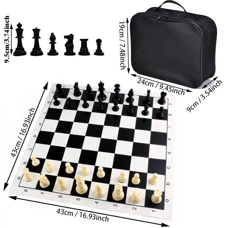DGZEOLOO Large Portable Chess Set with Storage Bag, Weighted Pieces, for Teens (14+) & Adults, Training & Tournament Use