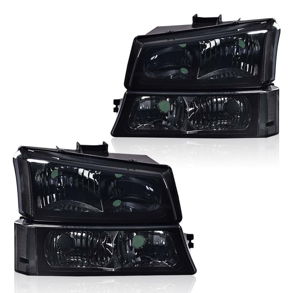 PIT66 Headlights Bumper Headlamps Fit for Chevy Silverado 2003-2006/Avalanche 1500 2500 2003-2006(Fit No Cladding only) Smoky Lens Black Housing Clear Corner