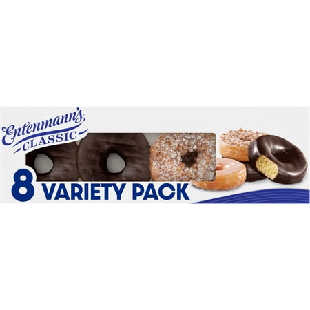 Entenmann's Classic Assorted Donuts, 8 count, Kosher Rich Frosted, Crumb, Glazed Assorted Doughnuts, 15 oz Box
