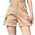 thumbnail image 2 of uublik Shorts for Women Trendy Super Soft Pull On with Pockets Casual Denim Shorts Khaki, 2 of 5