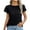 Black, variant on Women's Pleated Top, Casual Short Sleeve Crew Neck Shirt, Solid Color Summer Blouse in Nylon Spandex, Lightweight and Soft Fabric