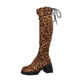 thumbnail image 2 of EliteGoogv Womens Leopard Print Over Knee Boots Crinkle Stacked Fold Shaft Chunky Heel Tall Boots For Women Winter Footwear US:6, 2 of 5