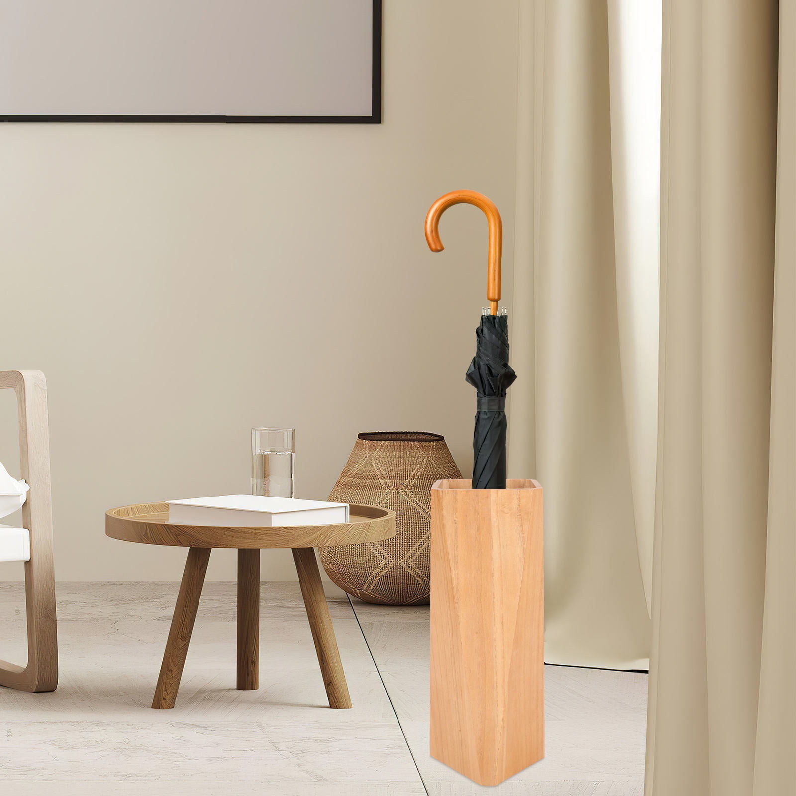 Raindrops Hemoton Large Capacity Wooden Umbrella Stand Holder Stylish Storage Rack for Umbrellas Wood Stand for Indoor Use