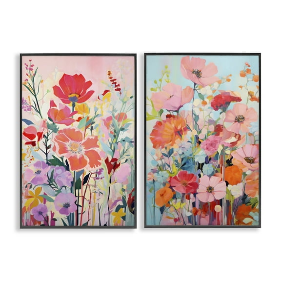 Stupell Industries Bright Contemporary Flowers Plants & Flowers Painting Black Framed Art Print Wall Art, 12 x 18, Set of 2