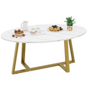 Coffee Table White Faux Marble Coffee Table for Living Room,Oval Center Tables Modern Tea Table for Small Space,Wooden Living Room Tables End Table with Sturdy Gold Metal Leg