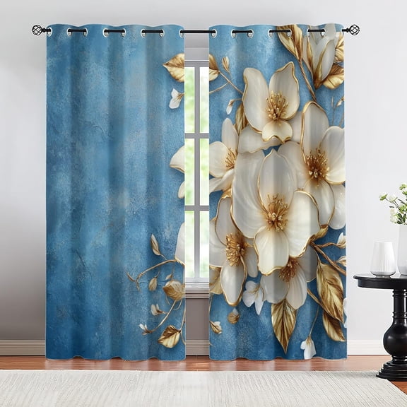 Luxury Relief Floral Blackout Curtains, Embossed Flower Window Curtains, Thermal Insulated Drapes for Bedroom Living Room Kitchen Decor 26"W x 45"L (2 Pack)