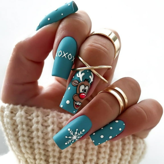 Christmas Blue Nail Art Stickers - Matte Finish with Christmas Elk Pattern