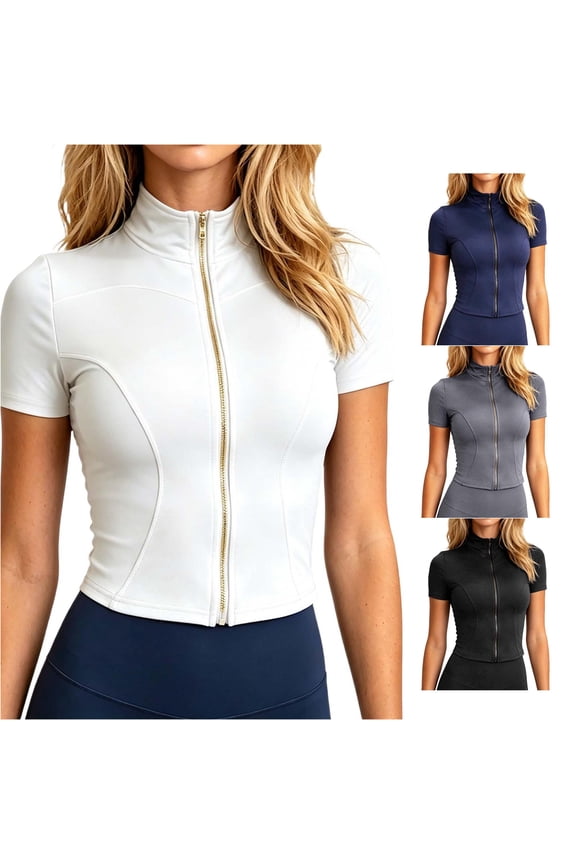 Zip Up Short Sleeve Running Jacket For Fitness Slim Fit Yoga Outer Layer With Gold Zipper Breathable Quick For Activewear Womens Shirts Long Sleeve