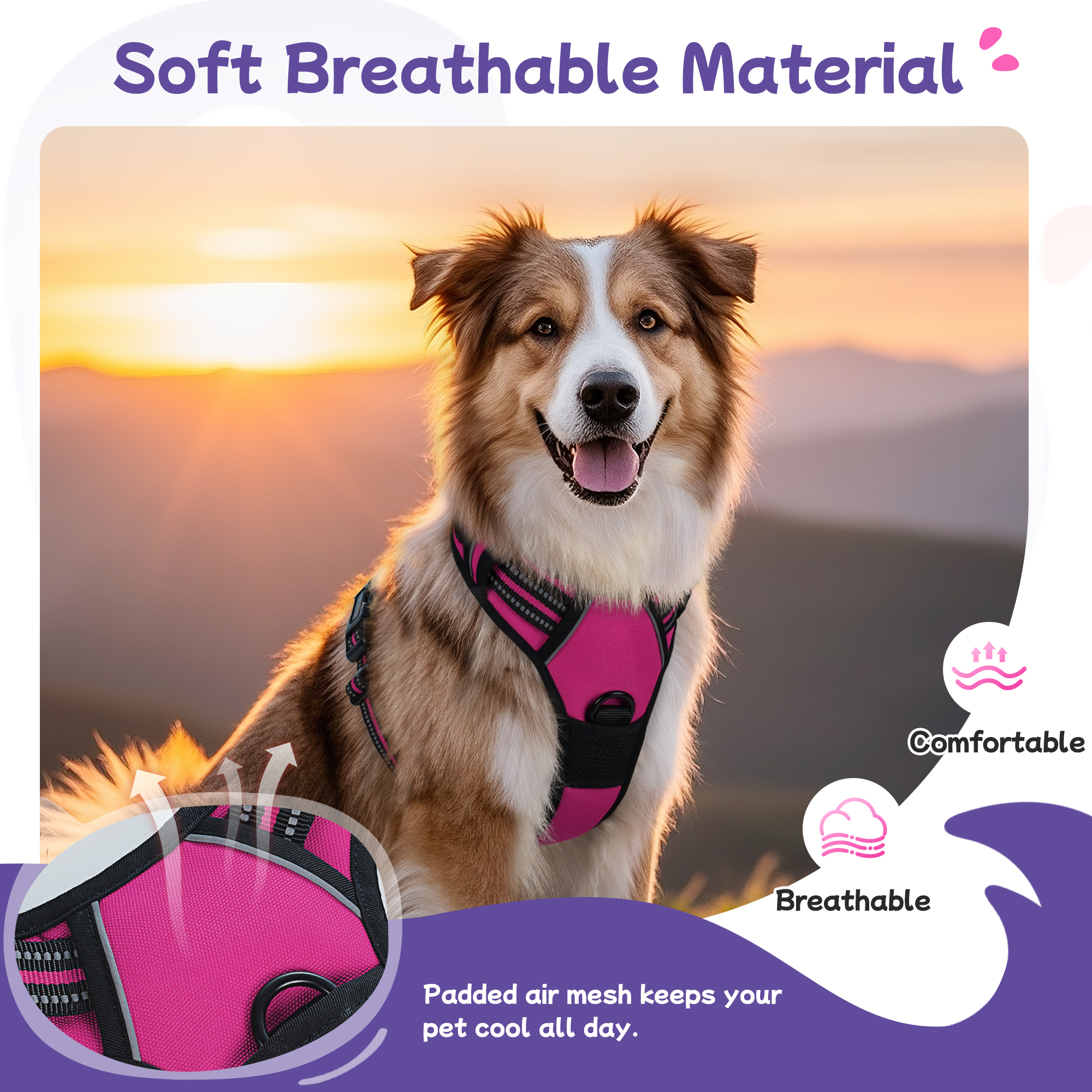 Pigo No Pull Dog Harness Large Hot Pink photo 2