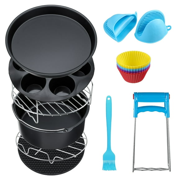 Air Fryer Set,13-in-1 Air Fryer Accessories Includes Cake Cup,Pizza Plate,Silicone Pot,Stainless Steel Grill,Clip Fit 3.7QT-6.8QT