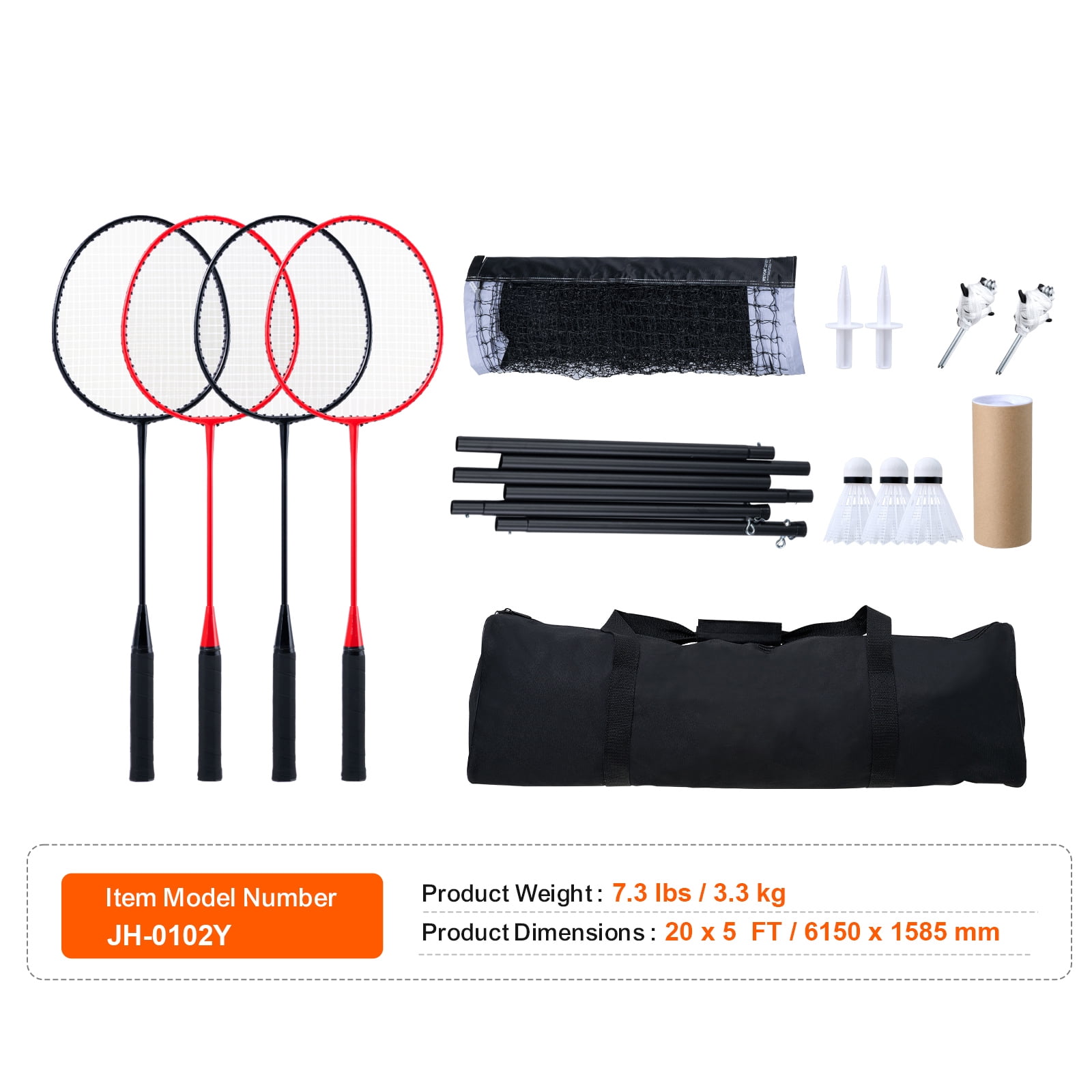 KFFKFF Complete Badminton Set for Outdoor Fun - Ideal for Beach, Park, Backyard with Net, Poles, Durable Carrying Case, 4 Metal Rackets & 3 Birdies