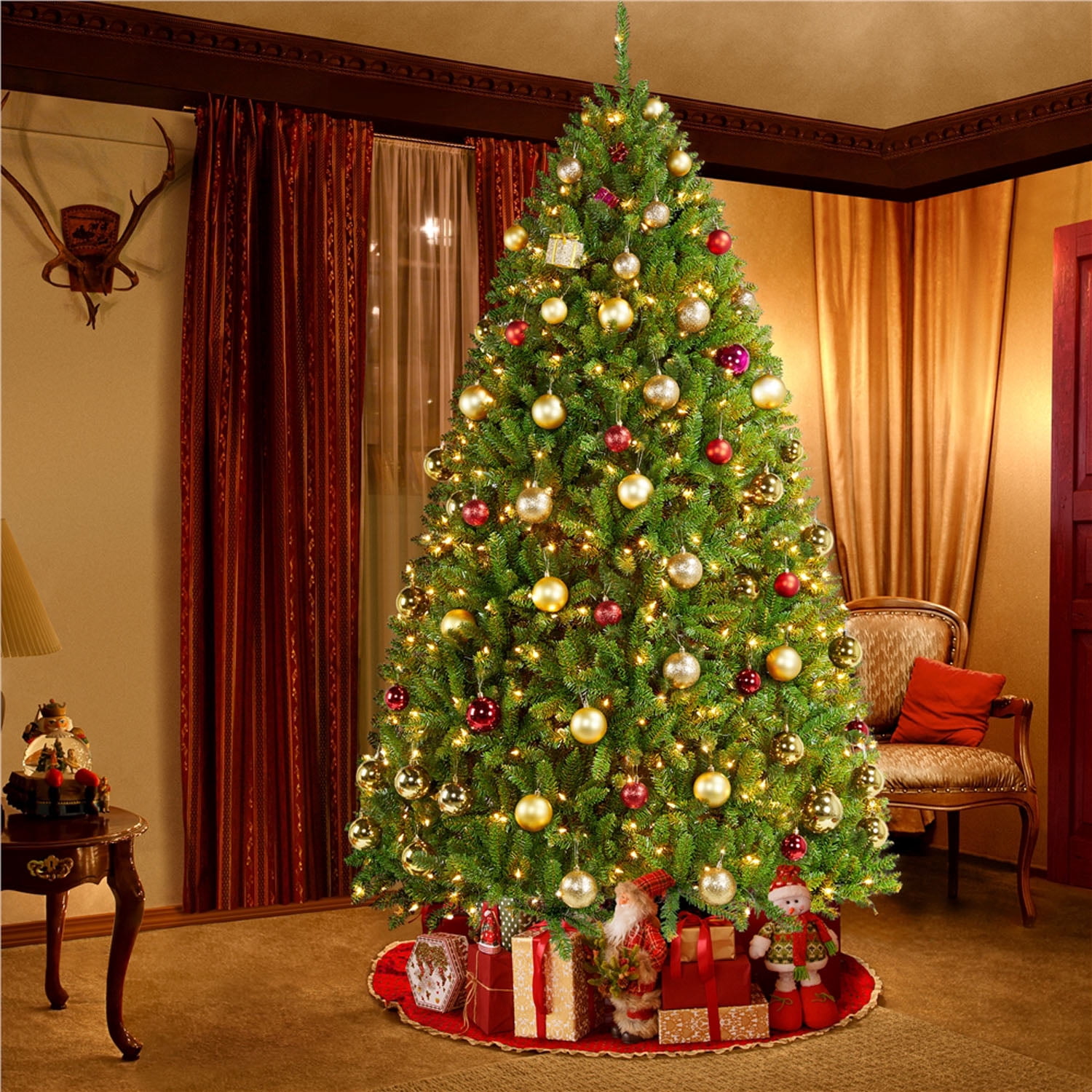 Alden Design 7.5FT Hinged Ultra-Thick Pre-Lit Artificial Christmas Tree with 700 Lights,Green