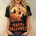 thumbnail image 2 of JULMCOMO Halloween Shirts for Women Cotton Linen Funny Witch Ghost Pumpkin Print Henley Casual Tunic Tops Holiday Costume Graphic Tees Orange M, 2 of 9