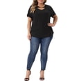 thumbnail image 2 of Unique Bargains Women's Plus Size Basic Top Short Sleeve Metal Chain Front T-Shirts 1X Black, 2 of 6
