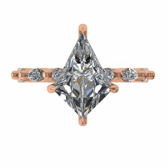 3.00Ct Kite Cut Lab Grown Diamond Solitaire Engagement Ring, Round & Marquise Accents, 10K Rose Gold