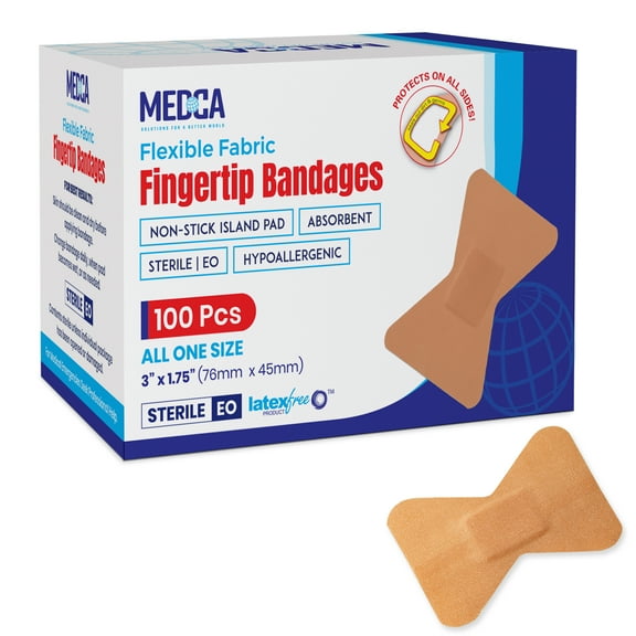 MEDca Fingertip Adhesive Bandages 1.75" x 3" - Flexible, Latex-Free, 100 Ct