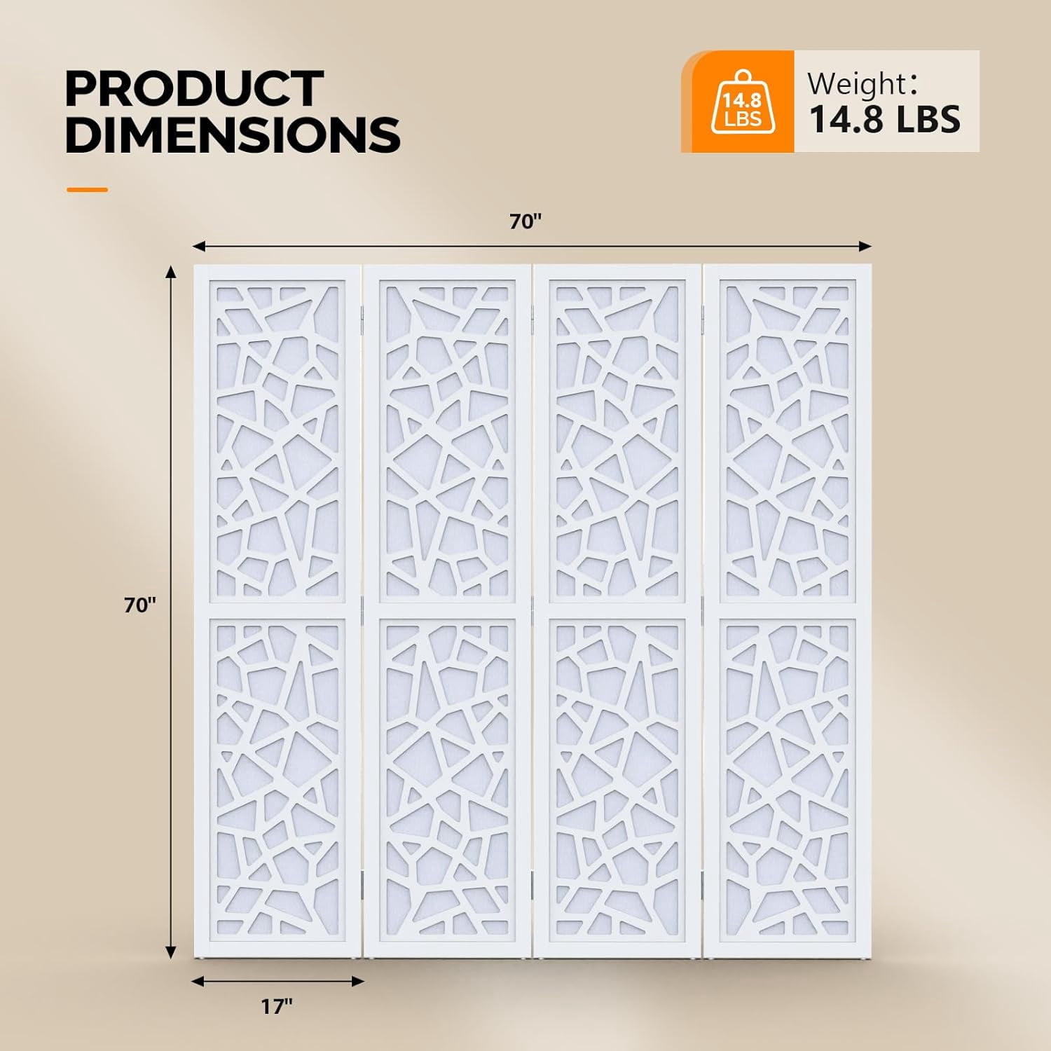 VINGLI 70'' H Room Divider, Non-Woven Fabric Privacy Screen, Indoor Partition Wall Dividers, Freestanding Hinged Space Separator with Modern Unique Pattern
