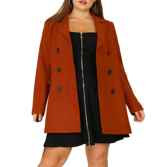 Agnes Orinda Women's Plus Size Peacoat Notched Lapel Double Breasted Winter Long Coat with Pocket 3X Caramel