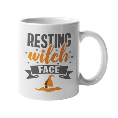 Resting Witch Face Funny Cute Halloween Pun Quotes With Witches' Hat Coffee & Tea Gift Mug Cup, Home Kitchen Decor, Stuff, Items, Merchandise, Party Supplies, And Favors For Women & Girls (11oz)