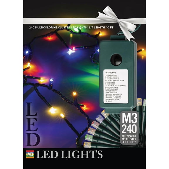 Hofert LED Cluster Christmas Lights Blinking Chasing - 240 Lights - 20.5 ft Green Wire — Indoor & Outdoor Use, NEC-Compliant