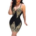 thumbnail image 3 of Mini vestido de fiesta de noche con cuello en V y estampado de encaje ajustado de espagueti para mujer, 3 of 4