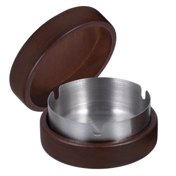 Cenicero de madera para exterior con tapa, resistente al viento y con revestimiento de acero inoxidable, portátil, para casa, oficina, patio, mesa, balcón, interior y exterior.