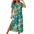 thumbnail image 2 of Robe d'Été pour Femmes 2024 Mode Grande Taille Manches Courtes Col Rond Mi-Mollet Robe Imprimé Floral 50 % de Réduction Liquidation!, 2 of 6