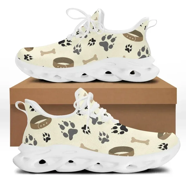 Zapatillas de deporte con plataforma y cordones transpirables con estampado de huellas de mascotas para mujer
