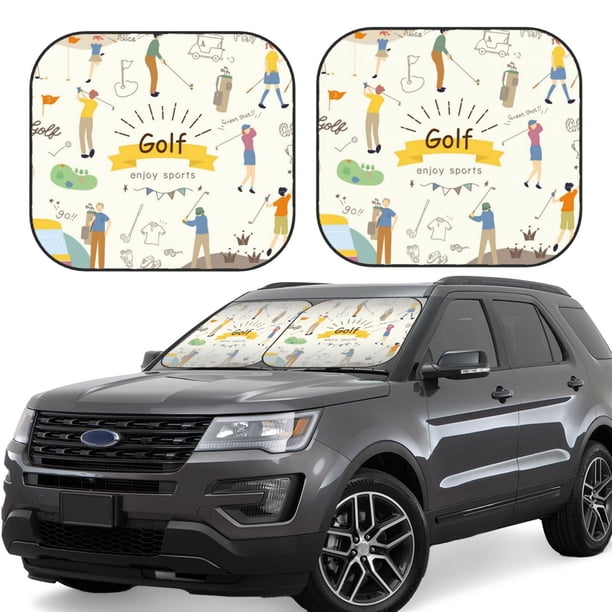 Balery Golf Icons And Golfer Parasol para parabrisas de coche de 2 piezas | Parasol plegable para parabrisas delantero de coche para la mayoría de sedanes-Small