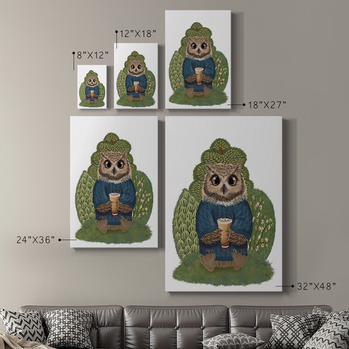 Latte Owl in Sweater Premium Gallery Wrapped Canvas - Ready to Hang