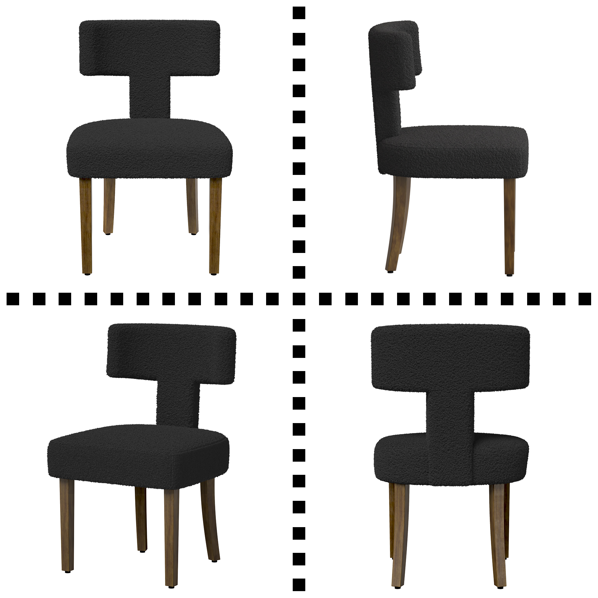DONICK T-Shape Back Upholstered Dining Chairs Set of 2,Lambswool Fabric Modern Wooden Armless Side Chair for Dining Room Kitchen Living Room Bedroom(Black)