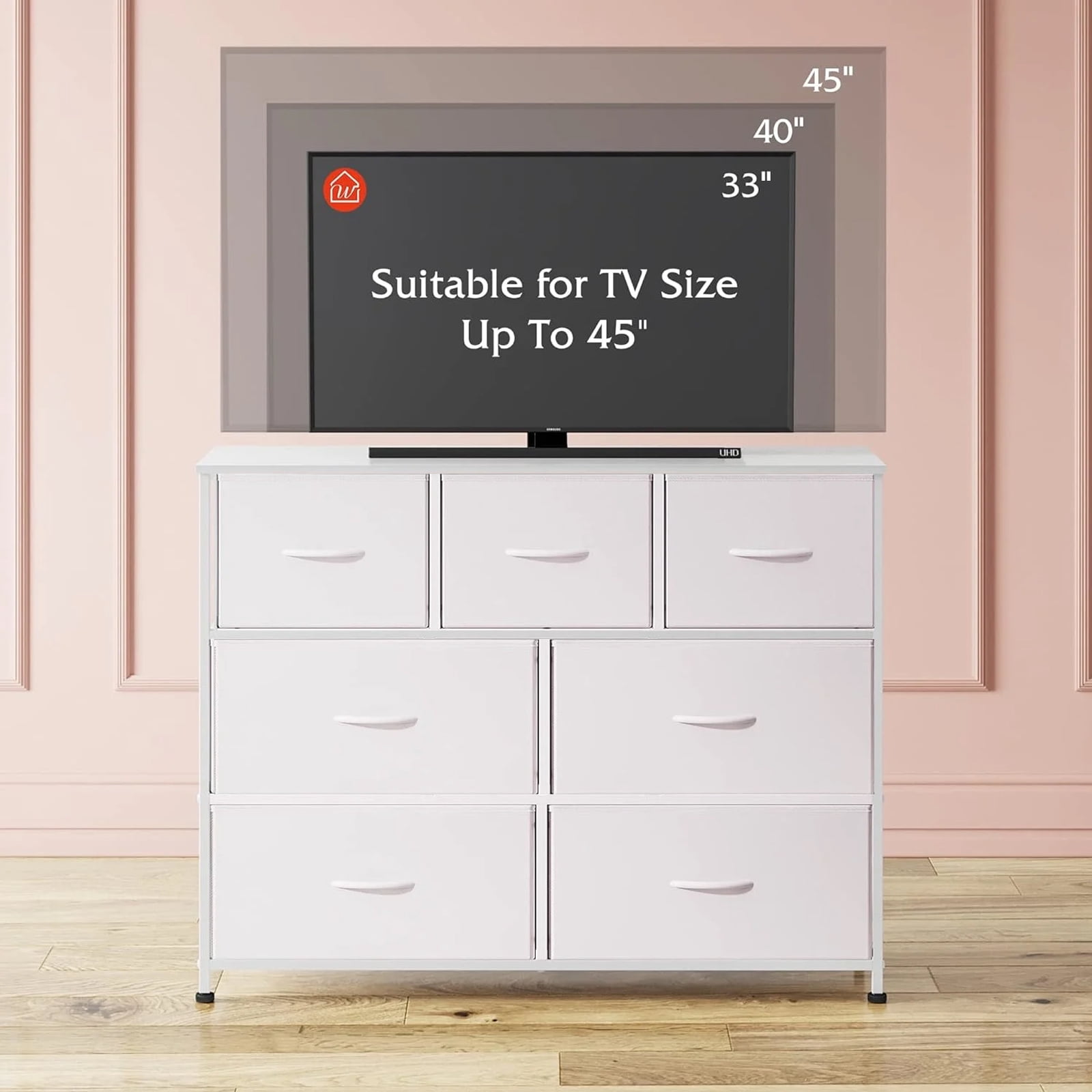 White Dresser, Modern Simple Cabinet with Storage Drawers, Media Gaming Stand for Living Room, Bedroom