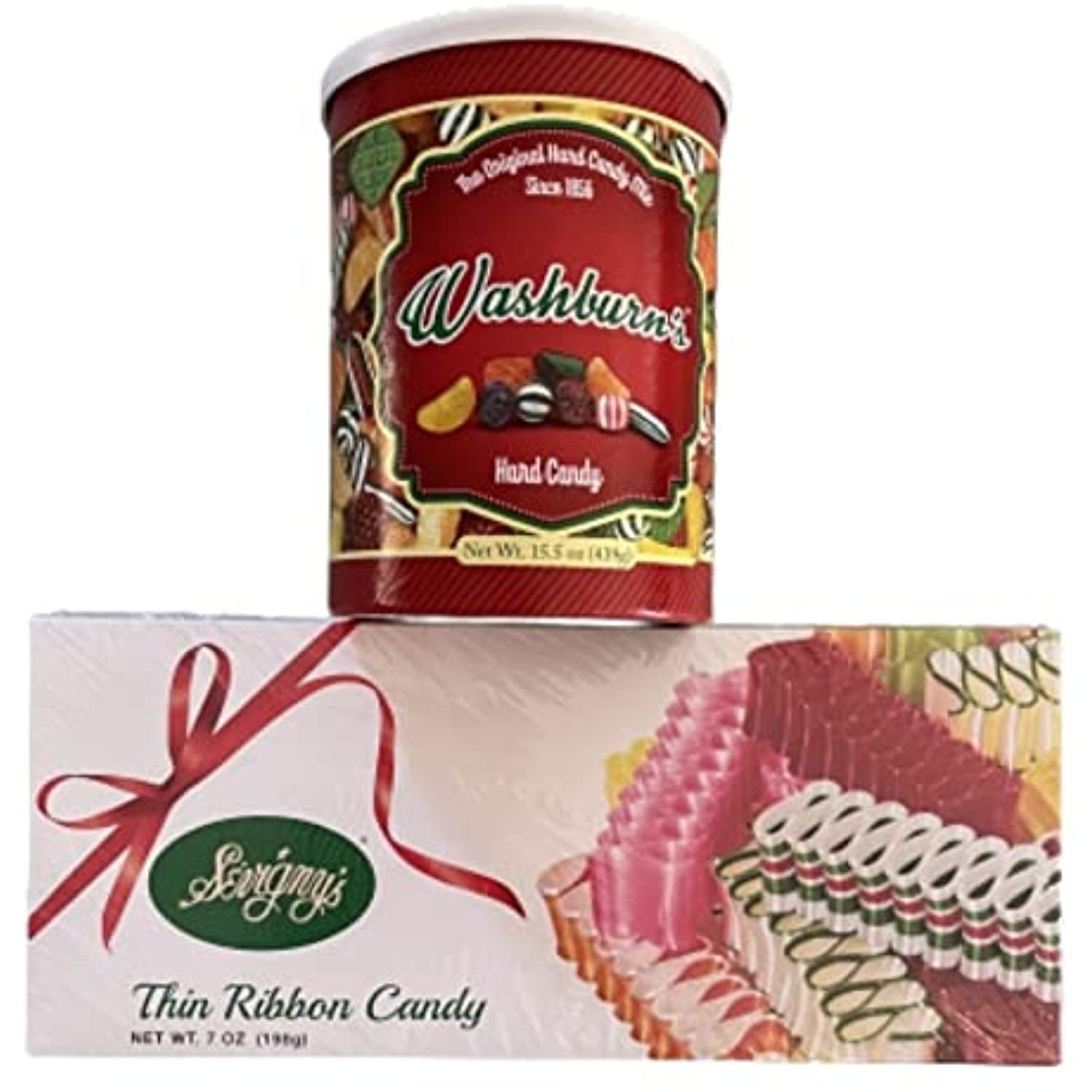 Old Fashion Ribbon Candy 7 Oz. & Washburns Original Christmas Candy Mix. 15.5 Oz. ( 2 Piece Set 