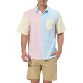 thumbnail image 1 of Lars Amadeus Men's Shirts Short Sleeve Summer Cotton Patchwork Button Down Shirts S Pink Blue, 1 of 5