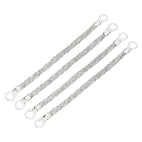Uxcell 4Pcs Braided Ground Strap 8" x 0.7" Tinned Copper Universal Automotive Flat Ground Strap Connectors