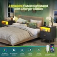 thumbnail image 4 of Fluted Nightstand Set of 2 with Charging Station, LED Nightstand with 2 Drawers and Open Storage Cubby, Modern Bedside Table with LED Lights & Metal Handle for Bedroom Natural Oak, 4 of 8