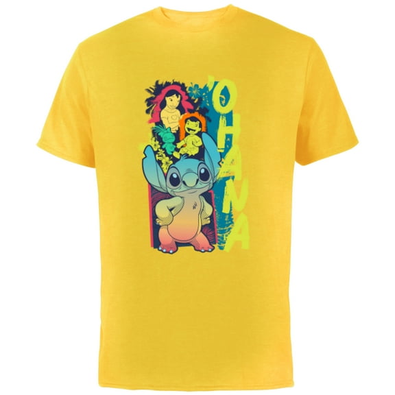 Disney Lilo & Stitch Beach Vibes with Nani & Scrump ‘Ohana - Short Sleeve Cotton T-Shirt for Adults - Customized-Yellow