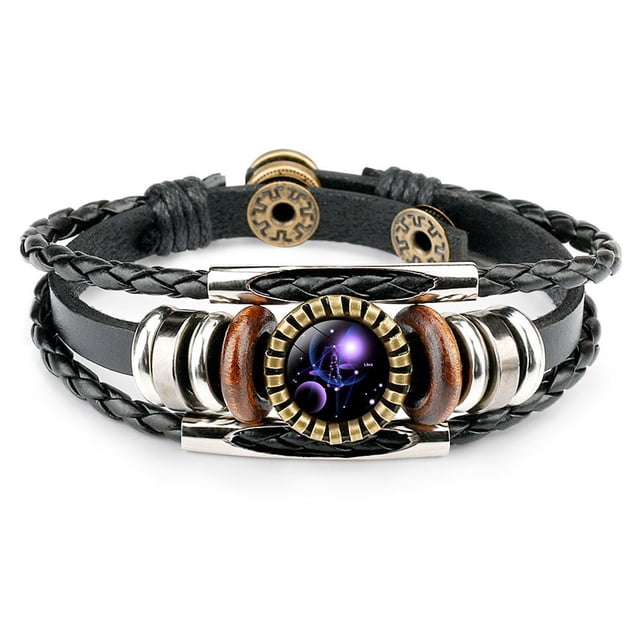 RYRDWP 12 Constellation Leather Rope Bracelet Charm Bracelet Ladies Men Hand Woven