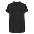 thumbnail image 3 of ClodeEU Women's Linen Blend V Neck 3/4 Sleeve Shirt,Loose Fit Casual Button Blouse Tops Black,Womens Plus S, 3 of 6