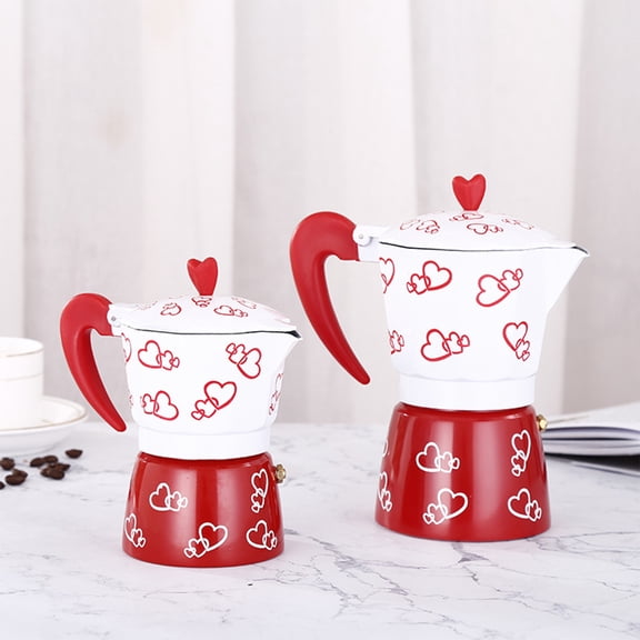 Yyuenw Aluminum Moka Pot Heart-Shaped Espresso Maker Simple to Operate and Easy to Clean Red and White Color Scheme (3/ 6-Cup)